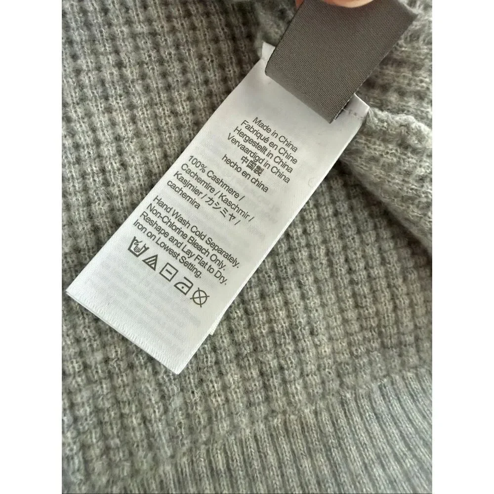 J Crew 100% Cashmere Waffle Knit Thermal Henley Sweater Grey S